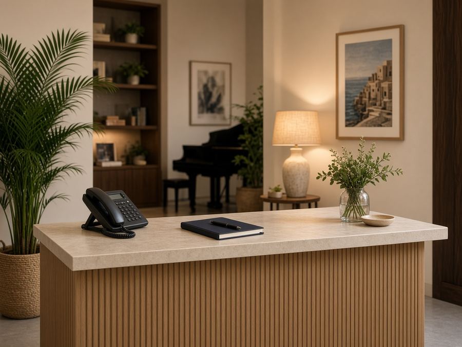 Contact desk at Reglostarn Studio in Abu Dhabi